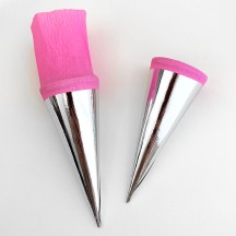 2 Metallic Paper & Crepe Cones from Germany ~ 4-3/4" ~ Silver Foil + Pink Crepe